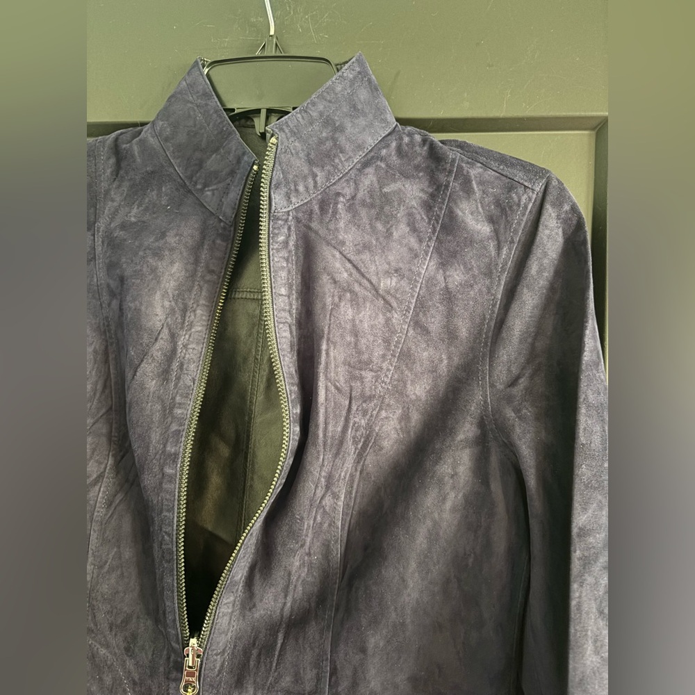 Suede Lambskin Leather Jacket Navy Valiant Paris Zip Up blazer coat NWT NEW - Picture 5 of 11